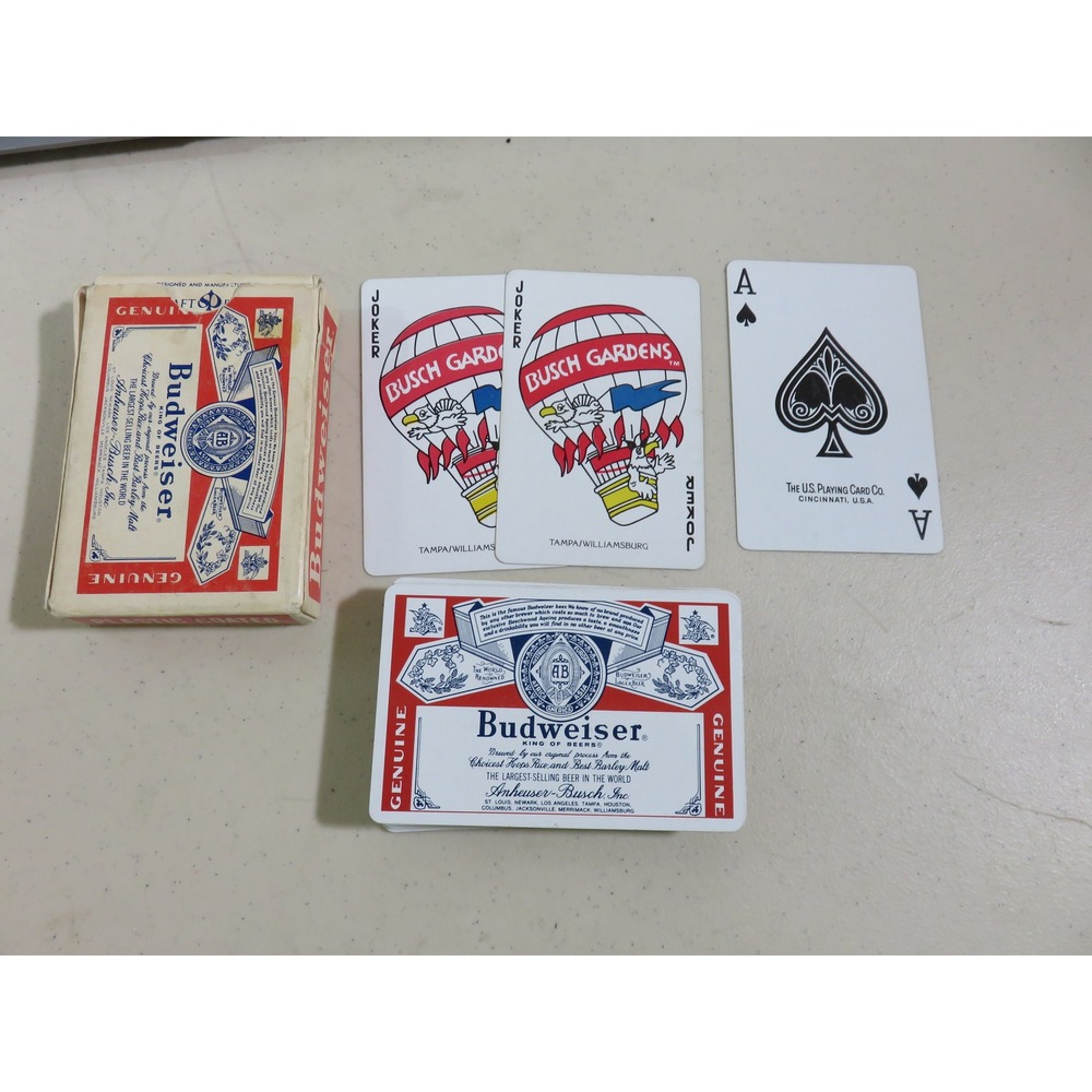 Vintage Budweiser Playing Cards Busch Gardens Jokers US Playing Card Co Deck